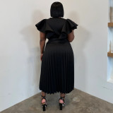 SC Plus Size Solid Color Ruffles Sleeve Midi Dress NNWF-8169