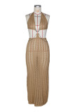 SC Deep V Neck Backless Knits Maxi Dress ZSD-0350