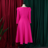 SC Plus Size Solid Color Square Neck Midi Dress GMLF-3354