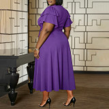 SC Plus Size Ruffles Sleeve Tie Up Maxi Dress NNWF-8185