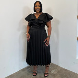 SC Plus Size Solid Color Ruffles Sleeve Midi Dress NNWF-8169