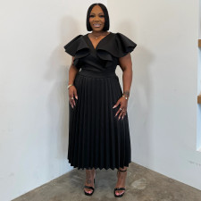 SC Plus Size Solid Color Ruffles Sleeve Midi Dress NNWF-8169