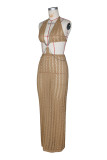 SC Deep V Neck Backless Knits Maxi Dress ZSD-0350