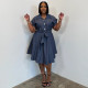SC Plus Size Short Sleeve Belt Denim Midi Dress NNWF-8163