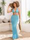 SC Deep V Neck Backless Knits Maxi Dress ZSD-0350