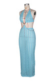 SC Deep V Neck Backless Knits Maxi Dress ZSD-0350
