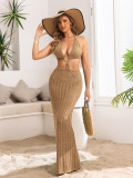 SC Deep V Neck Backless Knits Maxi Dress ZSD-0350