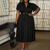 SC Plus Size Ruffles Sleeve Tie Up Maxi Dress NNWF-8185