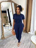 SC Sport Shrot Sleeve Tops Solid Color Pants Suit BMF-880