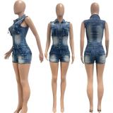 SC Fashion Washed Sleeveless Zipper Denim Romper NYF-8215