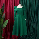 SC Plus Size Solid Color Square Neck Midi Dress GMLF-3354