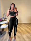 SC Contrast Color Sleeveless Sport Two Piece Pants Set BMF-888