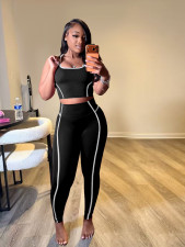 SC Contrast Color Sleeveless Sport Two Piece Pants Set BMF-888