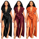 SC Plus Size Ruffles Wide Leg Split Jumpsuit NNWF-8179