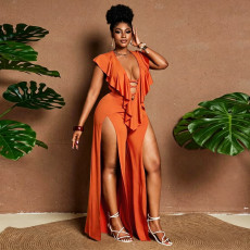 SC Plus Size Ruffles Wide Leg Split Jumpsuit NNWF-8179