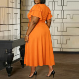 SC Plus Size Ruffles Sleeve Tie Up Maxi Dress NNWF-8185