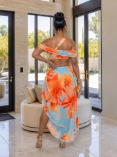 SC Sexy Print Irregular Backless Maxi Dress BMF-885