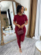 SC Sport Shrot Sleeve Tops Solid Color Pants Suit BMF-880