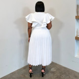 SC Plus Size Solid Color Ruffles Sleeve Midi Dress NNWF-8169