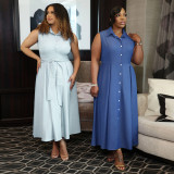 SC Plus Size Solid Color Sleeveless Shirt Dress NNWF-8170