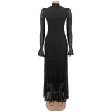 SC Lace See Through Long Sleeve Maxi Dress BY-7711