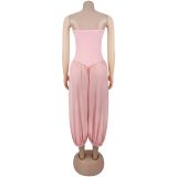 SC Solid Color Ruched Off Shoulder Jumpsuit BY-7717