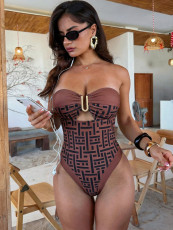 SC Print V Neck Backless One Piece Swimsuit CSYZ-G682R