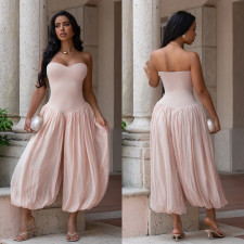 SC Solid Color Ruched Off Shoulder Jumpsuit BY-7717