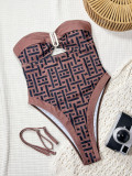 SC Print V Neck Backless One Piece Swimsuit CSYZ-G682R