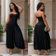 SC Solid Color Ruched Off Shoulder Jumpsuit BY-7717