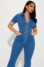 SC Fashion Washed Denim Zipper Jumpsuit LX-6079