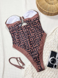 SC Print V Neck Backless One Piece Swimsuit CSYZ-G682R