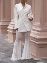 SC Solid Color Long Sleeve Blazer Mesh Pants Suit AIL-352