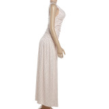 SC Deep V Neck Polka Dots Print Maxi Dress GYME-K6D08077A