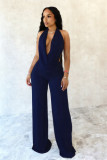 SC Solid Color Halterneck Backless Mesh Pants Suit SHD-9541