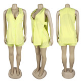 SC Sleeveless Solid Color Two Piece Shorts Set NY-3893