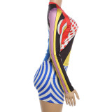 SC Contrast Color Long Sleeve Two Piece Skirts Set XEF-K6S10204A