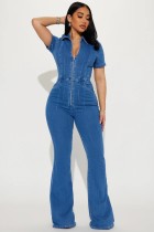 SC Fashion Washed Denim Zipper Jumpsuit LX-6079