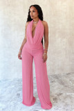 SC Solid Color Halterneck Backless Mesh Pants Suit SHD-9541