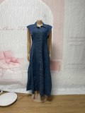 SC Single Breasted Lapel Denim Loose Maxi Dress SFY-875