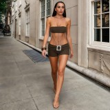 SC Sexy Solid Color Chain Patchwork Shorts Suit XEF-K6S05634A