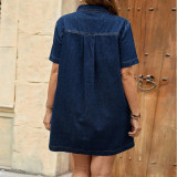 SC Plus Size Short Sleeve Lapel Denim Shirt Dress GDAM-218830
