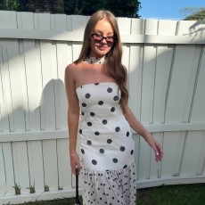 SC Polka Dot Print Tube Top Maxi Dress XEF-K6D07455A