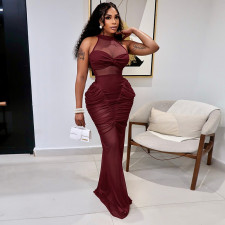 SC Mesh Patchwork See Through Sleeveless Maxi Dress GDSF-D26DS180