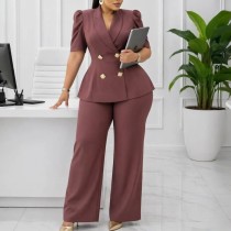 SC Plus Size Solid Color Two Piece Pants Set GATE-634