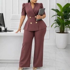 SC Plus Size Solid Color Two Piece Pants Set GATE-634