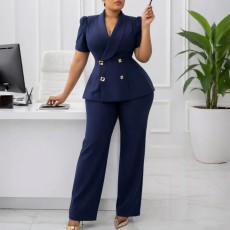 SC Plus Size Solid Color Two Piece Pants Set GATE-634