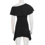 SC Slash Shoulder Short Sleeve Mini Dress GPKJ-MR49536