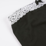 SC Bow-Detail Color-Blocked Lace Patchwork Pants Suit GPKJ-MR49587