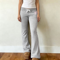 SC Letter Print Drawstring Micro Flare Pants GPKJ-MR46918